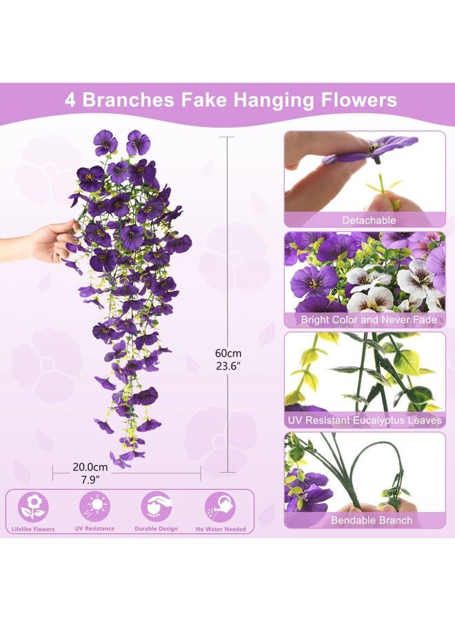 ZFProcess Fake Artificial Flowers for Outdoors, 4 Pcs Faux Hanging Pansy Flowers Spring Summer Decor, UV Resistant Fake Plants Silk Flower for Planter Front Door Porch Patio Yard Garden(Purple Yellow White) - Image 5