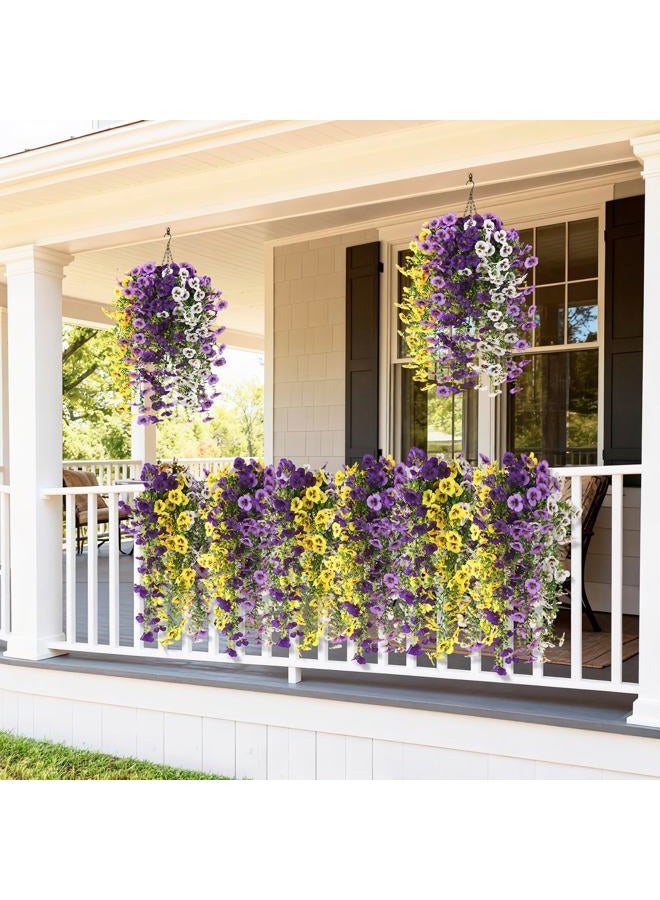 ZFProcess Fake Artificial Flowers for Outdoors, 4 Pcs Faux Hanging Pansy Flowers Spring Summer Decor, UV Resistant Fake Plants Silk Flower for Planter Front Door Porch Patio Yard Garden(Purple Yellow White) - Image 3