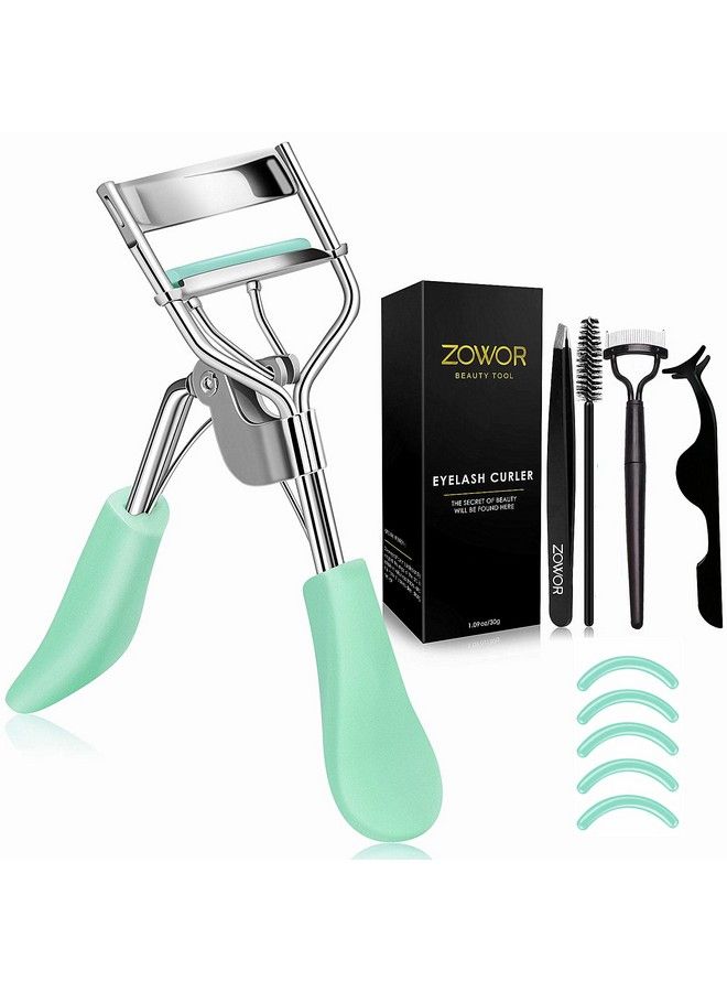 Zowor Eyelash Curler With Comb And Brush Fit All Eye Shape Curved Eyelash Curlers With 5Pcs Silicone Refill Padnatural And Long Lasting Lash Curler For Women Make Up Gift(Green) - Image 2