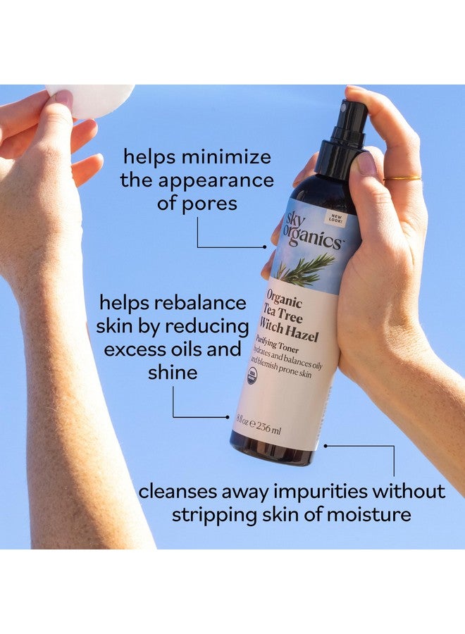 سكاي أورغانكس تونر سكاي أورجانيكس العضوي لشجرة الشاي وبندق الساحرة للوجه، لترطيب البشرة وتهدئتها وتنظيفها وموازنة مظهرها المعرضة للشوائب، يساعد على تقليل ظهور المسام، 8 أونصة سائلة - Image 4
