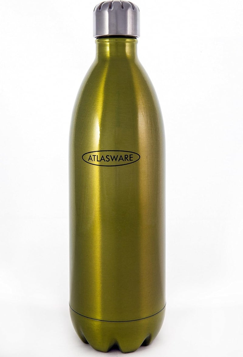 Atlasware Stainless Steel Water Bottle - 1000ml Double Wall Vacuum Insulated Flask in Lime Green - Image 1