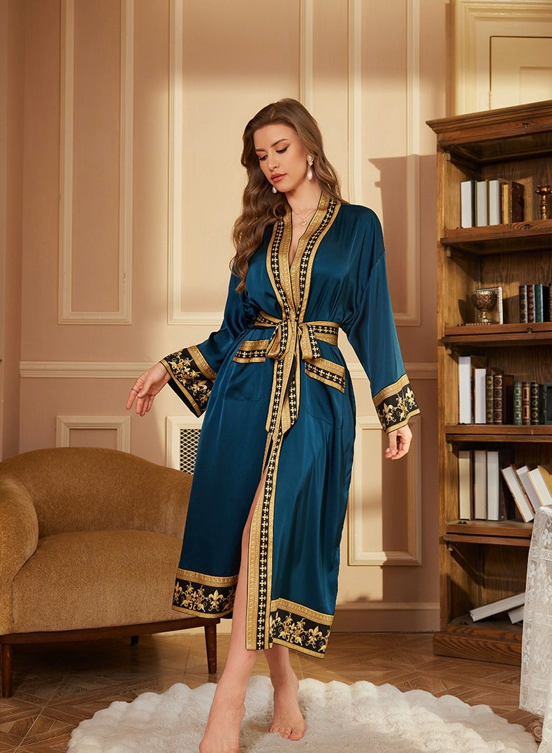 Tie Up Long Sleeved Sleeping Bathrobe Can Be Used As A Wedding Morning Gown Or Home Outfit(Single Outer Robe)  - Image 3