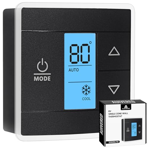 AUIVERED 3316250.712 RV Single Zone Wall Thermostat - Fit for Dometic for RV/Camper Conditioners - Single Zone Control for Cool/Heat, 12V DC, Capacitive Touch, Blue Backlight - Image 1
