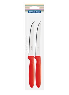 TRAMONTINA Since 1911,Made in Brazil- Ipanema 2 Pieces Steak Knife Set with Micro Serrated Edge Stainless Steel Blades and Red Polypropylene Handles  - Image 3