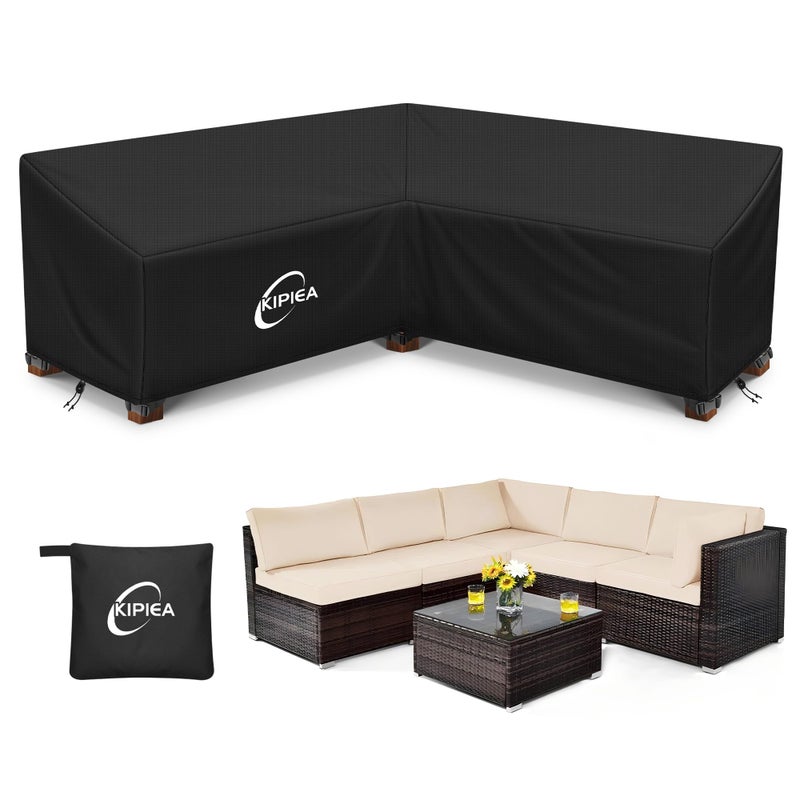 Kipiea Patio V-Shaped Sectional Sofa Cover, 420D Heavy-Duty Oxford Fabric Outdoor Sectional Cover with 6 Windproof Buckles, Anti UV and No Tears, No Fading (85"/85" L x 33.5" D x 31" H) Black - Image 1