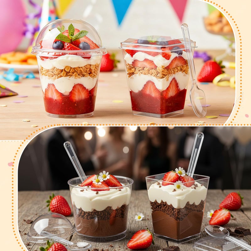 LifeIdeas 300 Pcs Dessert Cups with Spoons and Lids, 5 Oz and 7 Oz Clear Plastic Parfait and Shooter Cups for Parties. Reusable for Fruit, Mousse, Cakes, Pudding Cups, Appetizers, Frozen Desserts, Yogurt, etc - Image 3