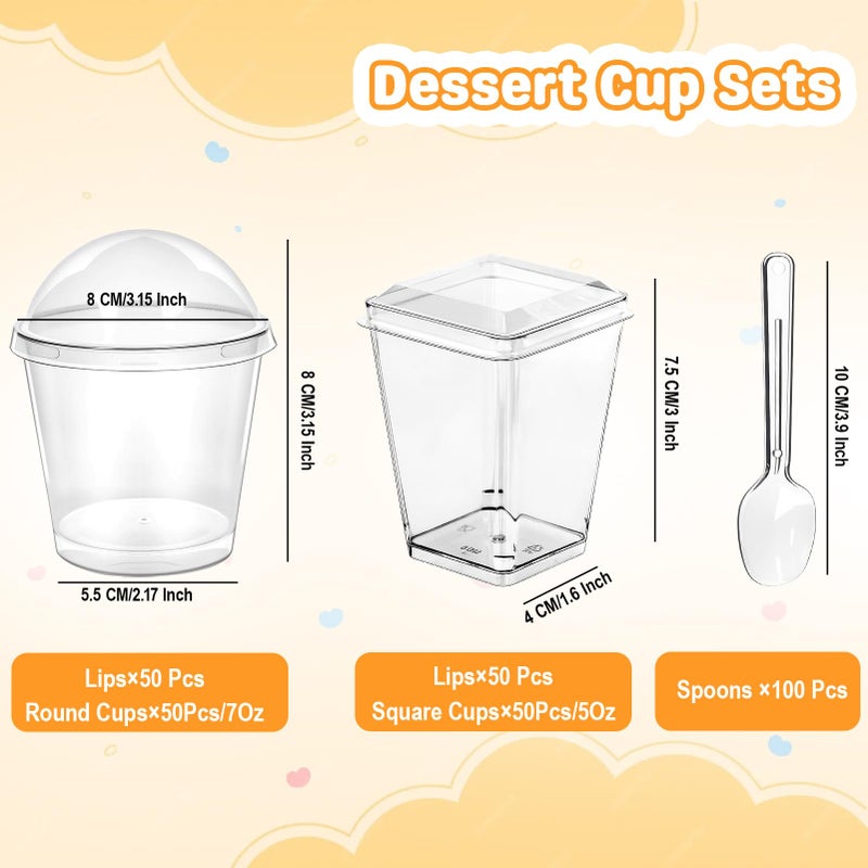 LifeIdeas 300 Pcs Dessert Cups with Spoons and Lids, 5 Oz and 7 Oz Clear Plastic Parfait and Shooter Cups for Parties. Reusable for Fruit, Mousse, Cakes, Pudding Cups, Appetizers, Frozen Desserts, Yogurt, etc - Image 2