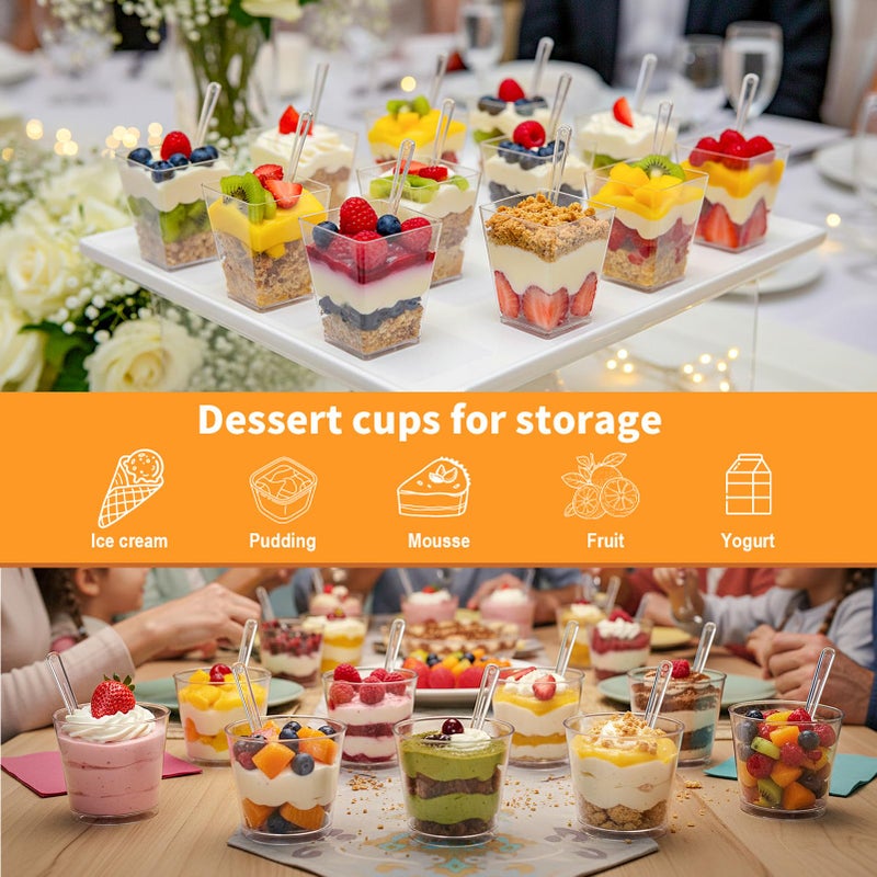 LifeIdeas 300 Pcs Dessert Cups with Spoons and Lids, 5 Oz and 7 Oz Clear Plastic Parfait and Shooter Cups for Parties. Reusable for Fruit, Mousse, Cakes, Pudding Cups, Appetizers, Frozen Desserts, Yogurt, etc - Image 5
