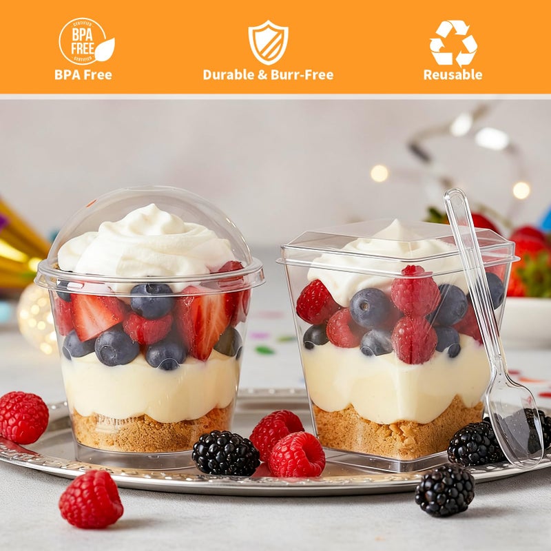 LifeIdeas 300 Pcs Dessert Cups with Spoons and Lids, 5 Oz and 7 Oz Clear Plastic Parfait and Shooter Cups for Parties. Reusable for Fruit, Mousse, Cakes, Pudding Cups, Appetizers, Frozen Desserts, Yogurt, etc - Image 4
