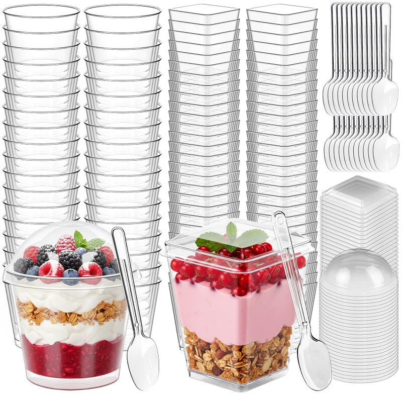 LifeIdeas 300 Pcs Dessert Cups with Spoons and Lids, 5 Oz and 7 Oz Clear Plastic Parfait and Shooter Cups for Parties. Reusable for Fruit, Mousse, Cakes, Pudding Cups, Appetizers, Frozen Desserts, Yogurt, etc - Image 1