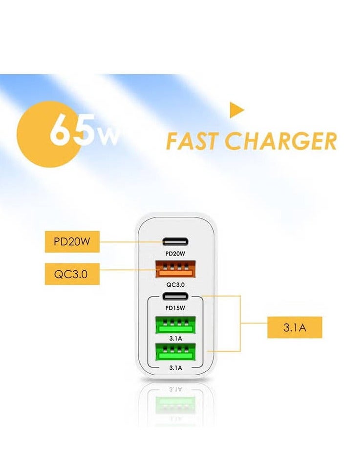 ELTRAZONE Universal 65W 5 USB Port GaN Charger USB C Power Adapter, Charge Up to 5 Devices at Once, 2x USB-C and 3x USB-A Ports, Compatible with Mobile Phones, Tablets, Laptops, and More | CRO-C65W-WHIT  - Image 2