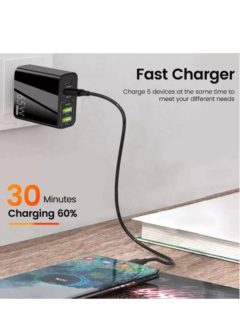 ELTRAZONE Universal 65W 5 USB Port GaN Charger USB C Power Adapter, Charge Up to 5 Devices at Once, 2x USB-C and 3x USB-A Ports, Compatible with Mobile Phones, Tablets, Laptops, and More | CRO-C65W-WHIT  - Image 4