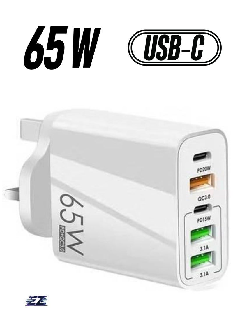 ELTRAZONE Universal 65W 5 USB Port GaN Charger USB C Power Adapter, Charge Up to 5 Devices at Once, 2x USB-C and 3x USB-A Ports, Compatible with Mobile Phones, Tablets, Laptops, and More | CRO-C65W-WHIT  - Image 1