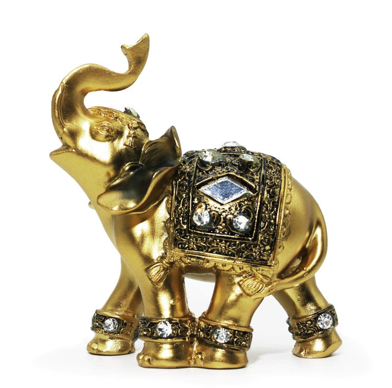 Mose Cafolo 3.8"(H) Golden Elephant Figurine Statue for Good Feng Shui Wealth Lucky for Home Decor - Image 1