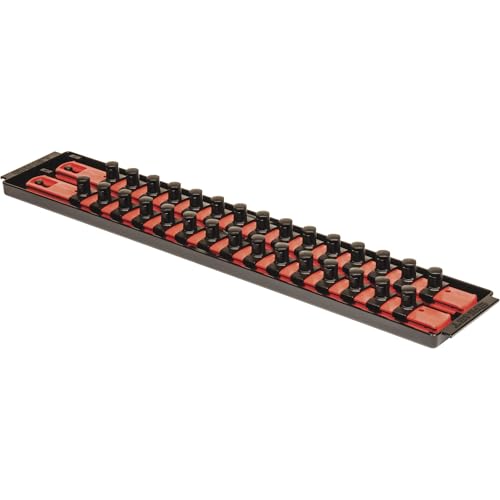 Ernst Manufacturing 18-Inch Socket Boss 2-Rail 1/2-Inch-Drive Socket Organizer with Twist Lock Secure Hold and Toolbox Drawer Tray, Red - Made in USA - Image 1