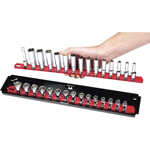 Ernst Manufacturing 18-Inch Socket Boss 2-Rail 1/2-Inch-Drive Socket Organizer with Twist Lock Secure Hold and Toolbox Drawer Tray, Red - Made in USA - Image 2