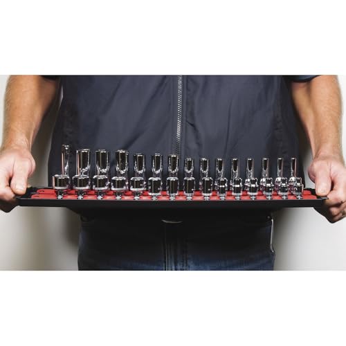 Ernst Manufacturing 18-Inch Socket Boss 2-Rail 1/2-Inch-Drive Socket Organizer with Twist Lock Secure Hold and Toolbox Drawer Tray, Red - Made in USA - Image 3