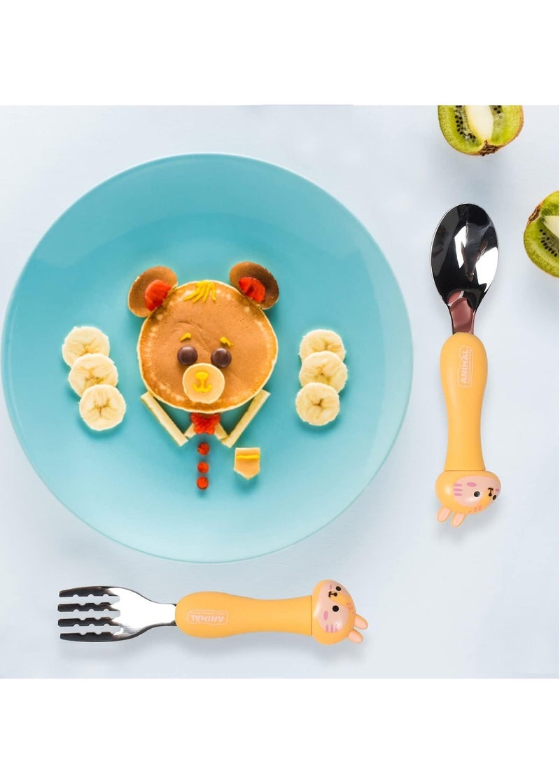 2 Toddler Fork and Spoon Sets Baby Toddler Utensils Spoons Forks Tableware Set Stainless Steel Baby Cutlery Weaning Spoons with Travel Case for Kids - Image 2