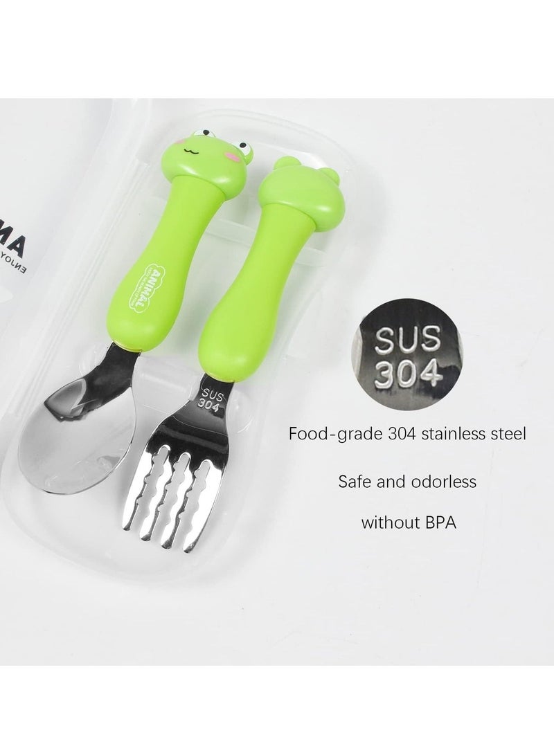 2 Toddler Fork and Spoon Sets Baby Toddler Utensils Spoons Forks Tableware Set Stainless Steel Baby Cutlery Weaning Spoons with Travel Case for Kids - Image 4