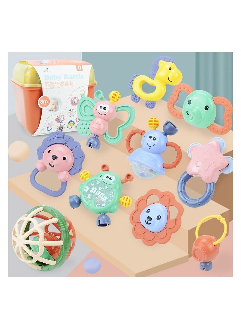11pcs Baby Rattle Toy, Infant Teething Toys, Grab and Spin Rattles Sensory Toy Set, Food Grade Silicone Material, Baby Toys Gift for Babies 0-12-24 Months Boys Girls, Early Educational Toy Set. 