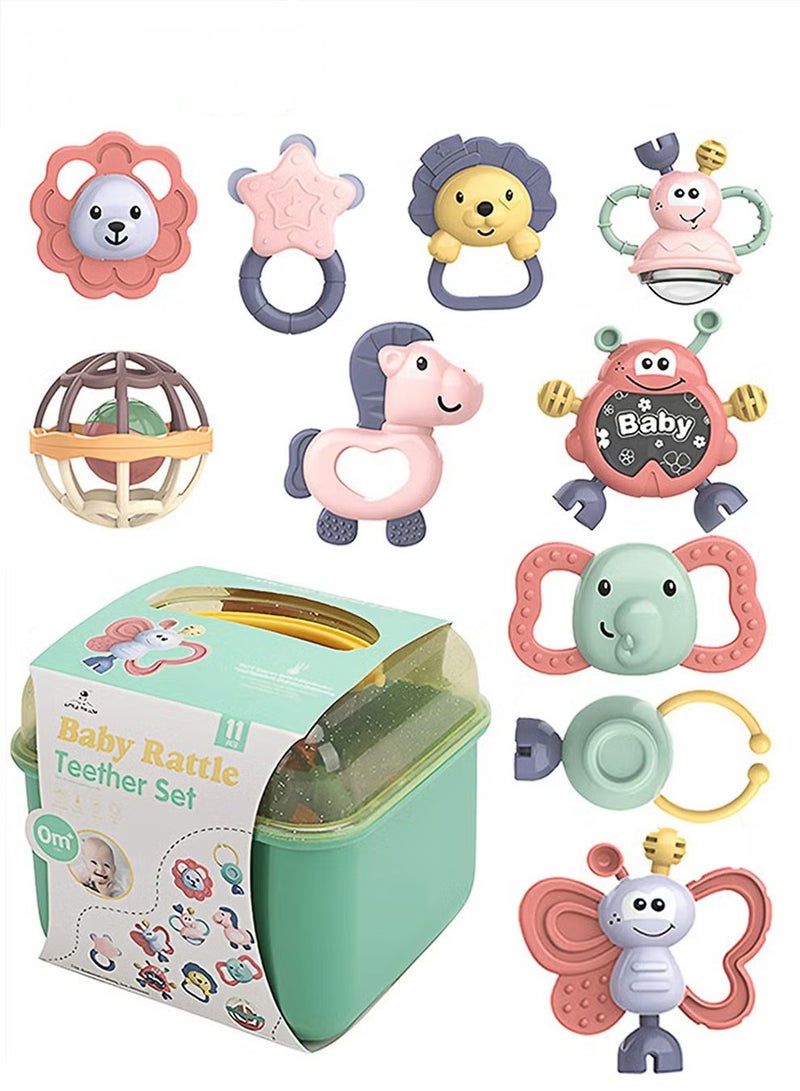 11pcs Baby Rattle Toy, Infant Teething Toys, Grab and Spin Rattles Sensory Toy Set, Food Grade Silicone Material, Baby Toys Gift for Babies 0-12-24 Months Boys Girls, Early Educational Toy Set. - Image 1