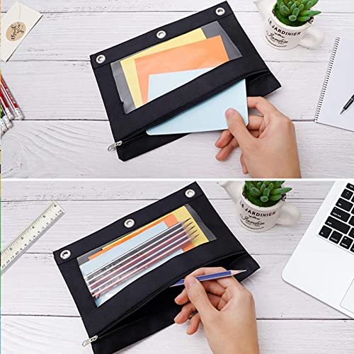 TOPWOOZU Pencil Pouch 3 Ring, Zipper Pencil Pouches Case Binder Cosmetic Bag Black 2 Pack - Image 5