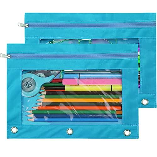 TOPWOOZU Pencil Pouch 3 Ring, Zipper Pencil Pouches Case Binder Cosmetic Bag Black 2 Pack - Image 1