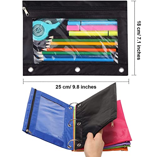 TOPWOOZU Pencil Pouch 3 Ring, Zipper Pencil Pouches Case Binder Cosmetic Bag Black 2 Pack - Image 2
