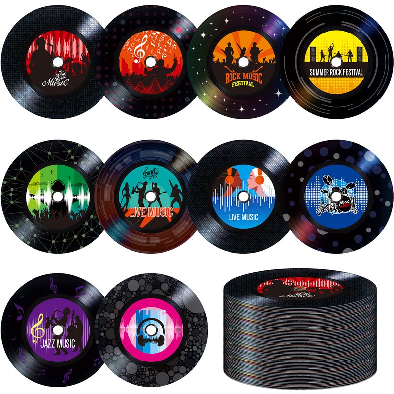 Gethelud 60 PCS Records Bulletin Board Cutouts, 10 Designs Bulletin Board Decoration Erasable with PET Film Jazz Rock Music Project Decoration Party Supplies for White Board Wall Party Favors (6â€ in Diameter) - Image 1