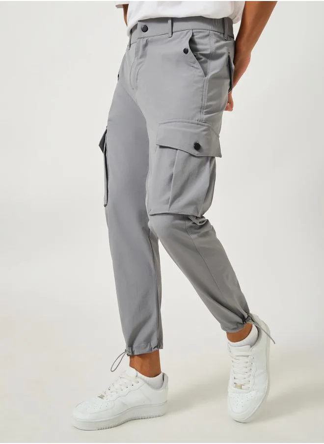 فورت كولينز Solid Flat Front Cargo Pants with Drawstring Hem
