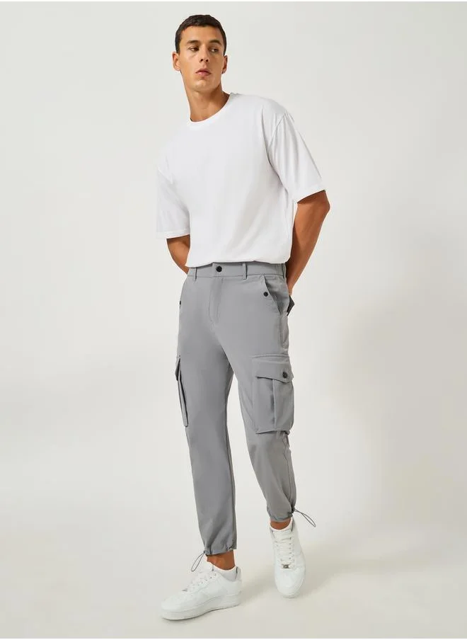 فورت كولينز Solid Flat Front Cargo Pants with Drawstring Hem