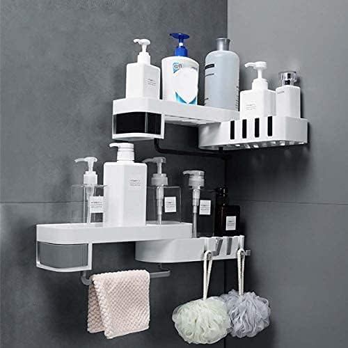 MELUDI Multi Use Wall Mounted Bathroom Shelf Organizer Storage SelfAdhesive Plastic Bathroom Rack Storage Shelves Bathroom ShelfShelves with Hidden Hooks Storage Rack Corner Pake of 1 - Image 1