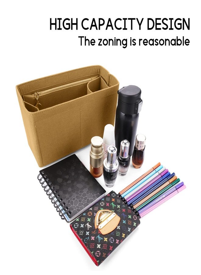 LEXSION Felt Purse Organizer Insert for Handbags with Zipper for Kelly 32,Bag Organizer with Removable Bottle Holder 8032 Light Brown Large - Image 4