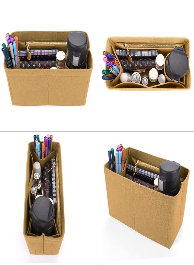 LEXSION Felt Purse Organizer Insert for Handbags with Zipper for Kelly 32,Bag Organizer with Removable Bottle Holder 8032 Light Brown Large - Image 5
