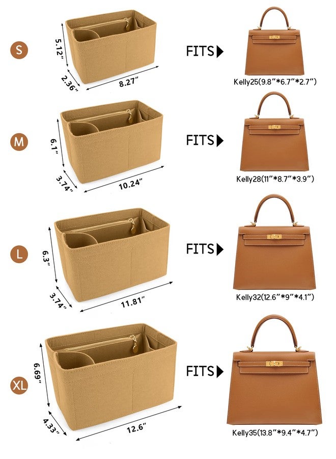 LEXSION Felt Purse Organizer Insert for Handbags with Zipper for Kelly 32,Bag Organizer with Removable Bottle Holder 8032 Light Brown Large - Image 2
