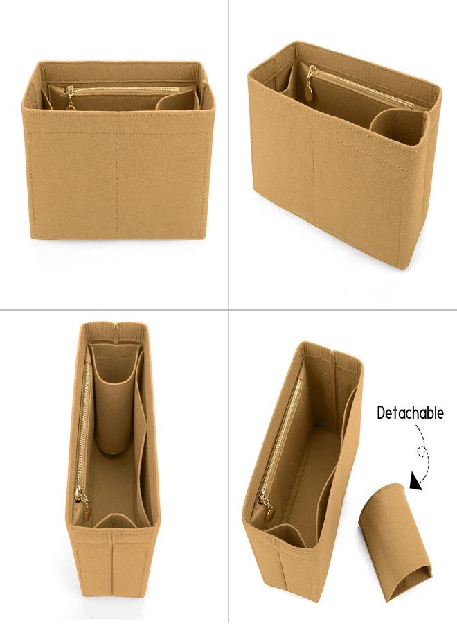 LEXSION Felt Purse Organizer Insert for Handbags with Zipper for Kelly 32,Bag Organizer with Removable Bottle Holder 8032 Light Brown Large - Image 3