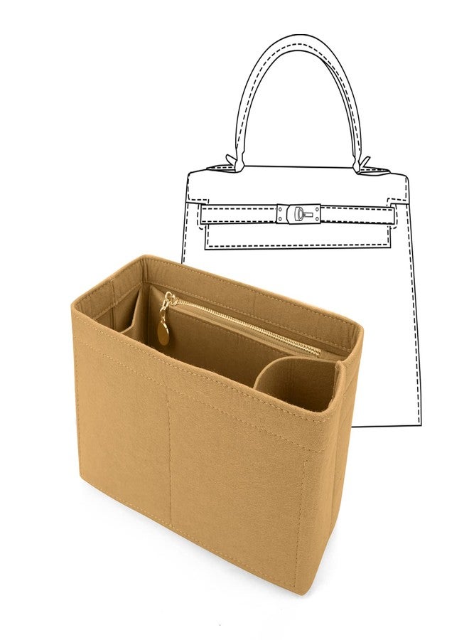 LEXSION Felt Purse Organizer Insert for Handbags with Zipper for Kelly 32,Bag Organizer with Removable Bottle Holder 8032 Light Brown Large - Image 1