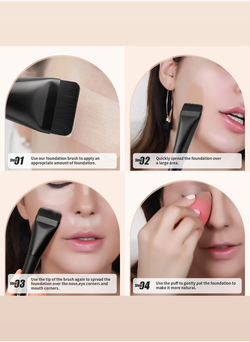 docolor - Flat Foundation Brush for Liquid Makeup, Ultra Thin Liquid Foundation Brush Makeup Face Brush for Blending, Cream, Makeup Tool - Black - Image 1