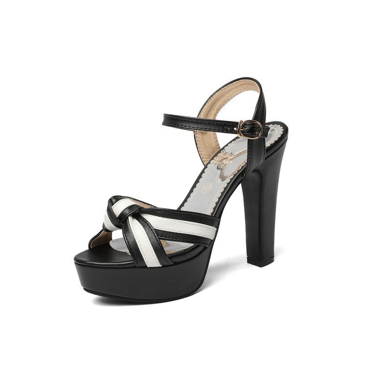 2023 Summer High Heel Sandals Color Matching Bow Buckle Women'S Thick Sole Shoes 40-50 Large Size Shoes For - Image 1