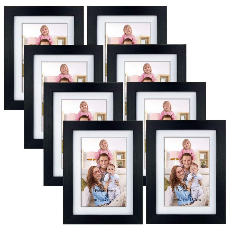 Giftgarden 4x6 Picture Frame Set of 8 5x7 Matted to Display 4 by 6 Photo with Mat or 5 by 7 Without Mat for Wall or Tabletop Black