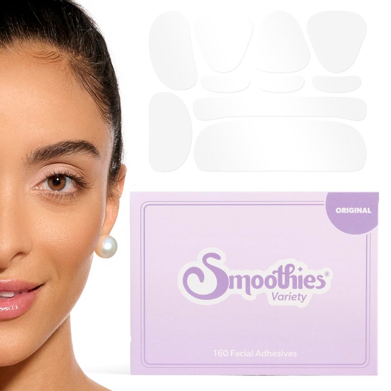 Smoothies Variety Wrinkle Patches for Face Overnight - Facial Patches for Forehead, Elevens, Crows Feet and more, 160 Facial Adhesives per Box - Face Tape, Made in the USA - Image 1