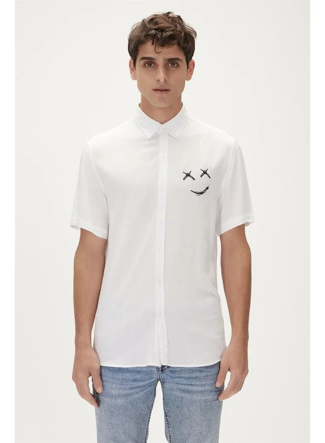 Smile Shirt Off-White White Short Sleeve Printed Men's Shirt.