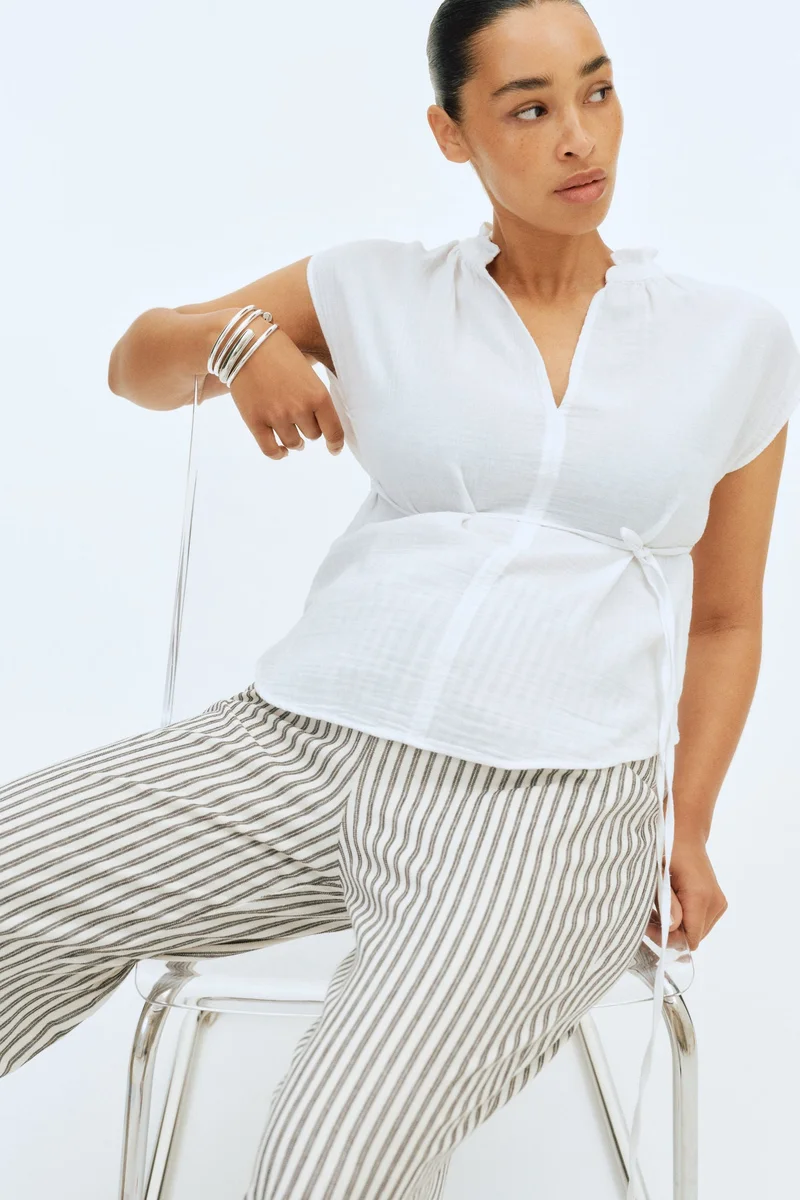 H&M MAMA Tie-belt muslin blouse