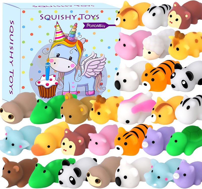 POKONBOY 30 Pcs Squishies Mochi Toys Mini Kawaii Squishy Forest Animals Squeeze Stress Relief Toys Easter Basket Stuffers Christmas Birthday for Kids - Image 3