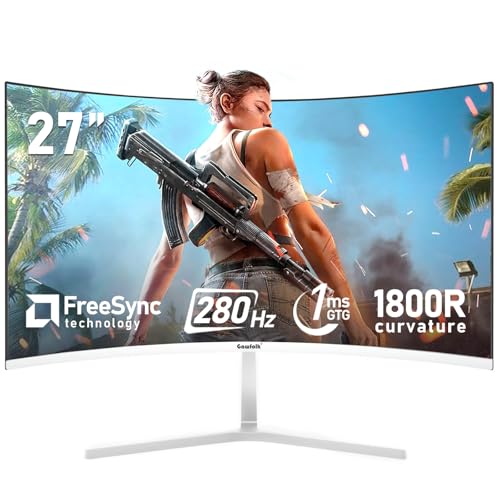 Gawfolk 27 Inch PC Computer Screen,1800R Curved Gaming 280Hz Monitors, FHD 1080p 1ms, Freesync, 98% sRGB,178 ° Angle View HDMI2.0、DisplayPort, Compatible with Wall-Mounted 100 * 100MM-White - Image 1