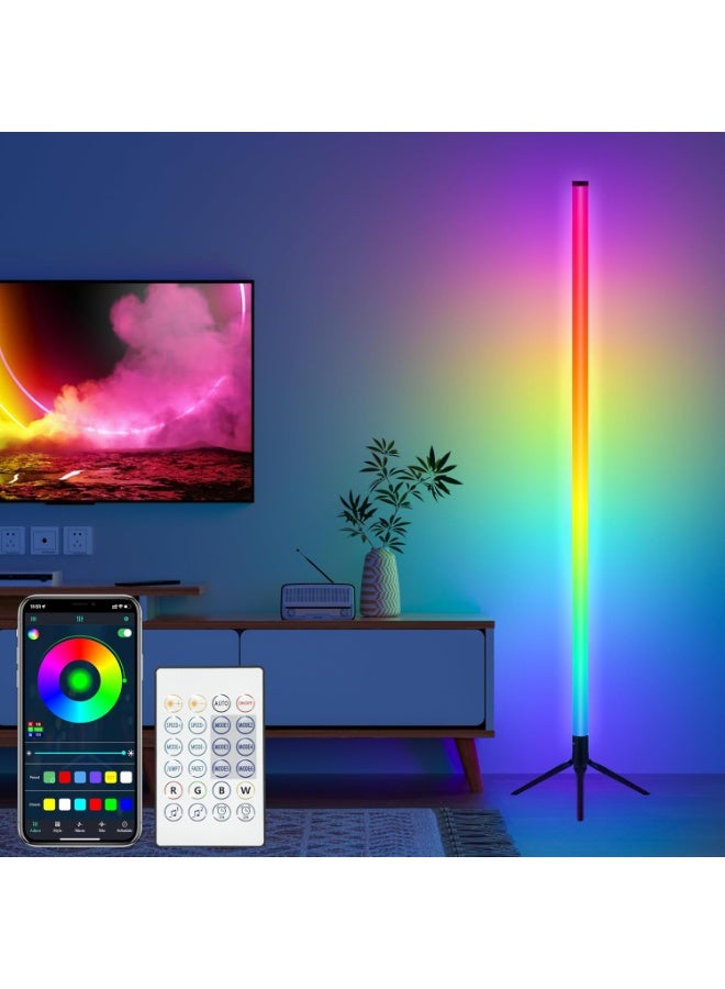 م.ا & ف'س مصباح أرضي LED، مصباح أرضي زاوية RGB بطول 160 سم مع تطبيق وجهاز تحكم عن بعد، 16 مليون لون قابل للتخصيص، مزامنة مع الموسيقى، إعدادات مؤقت - مثالي لغرف المعيشة وغرف النوم وغرف الألعاب - Image 1