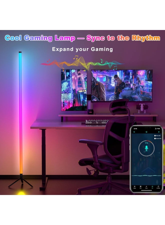 م.ا & ف'س مصباح أرضي LED، مصباح أرضي زاوية RGB بطول 160 سم مع تطبيق وجهاز تحكم عن بعد، 16 مليون لون قابل للتخصيص، مزامنة مع الموسيقى، إعدادات مؤقت - مثالي لغرف المعيشة وغرف النوم وغرف الألعاب - Image 2