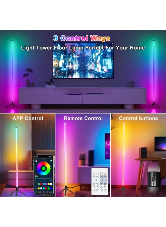 م.ا & ف'س مصباح أرضي LED، مصباح أرضي زاوية RGB بطول 160 سم مع تطبيق وجهاز تحكم عن بعد، 16 مليون لون قابل للتخصيص، مزامنة مع الموسيقى، إعدادات مؤقت - مثالي لغرف المعيشة وغرف النوم وغرف الألعاب - Image 3