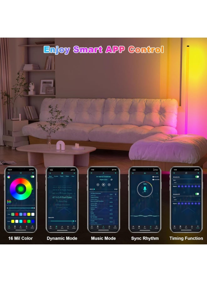 م.ا & ف'س مصباح أرضي LED، مصباح أرضي زاوية RGB بطول 160 سم مع تطبيق وجهاز تحكم عن بعد، 16 مليون لون قابل للتخصيص، مزامنة مع الموسيقى، إعدادات مؤقت - مثالي لغرف المعيشة وغرف النوم وغرف الألعاب - Image 4