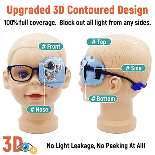 Astropic 3D Silk Eye Patch for Kids | Boys Eye Patch for Glasses | Medical Eyepatch for Children with Lazy Eye (Blue - Astronaut, Left Eye) - Image 3